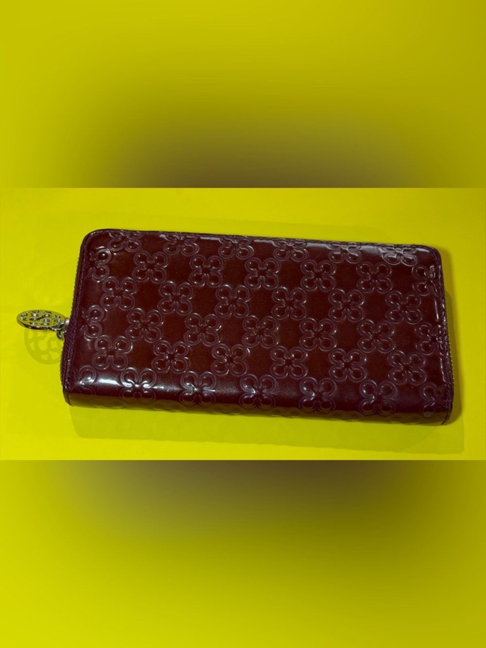 Coach Embossed Patent Leather Zip Wallet in Burgundy